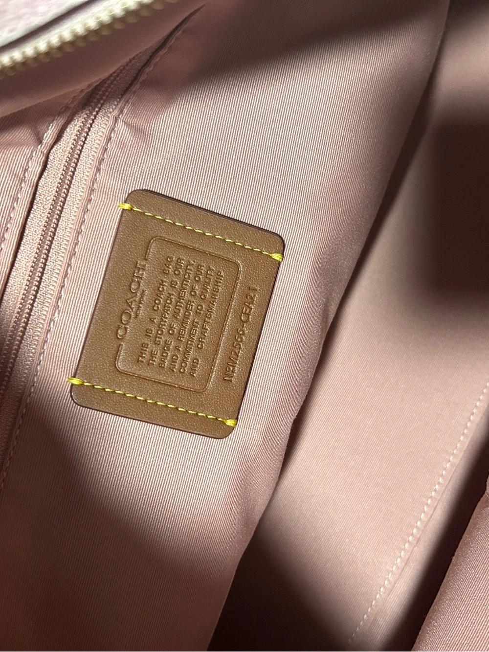 Coach Pink Signature Tote with Tan Leather Handles